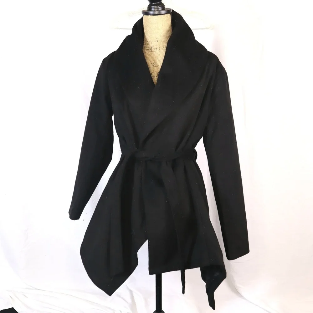 Chicwish Black Wool Blend Shawl Collar Belted Wrap Coat XS - Picture 2 of 11